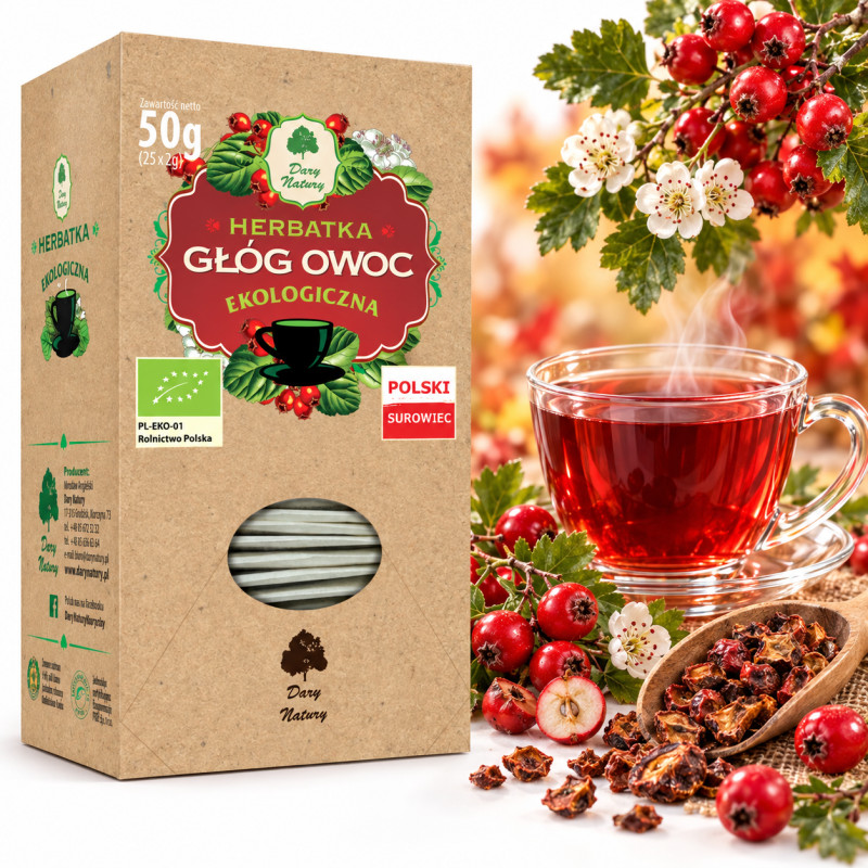 OWOC GŁOGU Herbatka EKO 50g saszetki GŁÓG DARY NATURY wsparcie ZDROWE SERCE