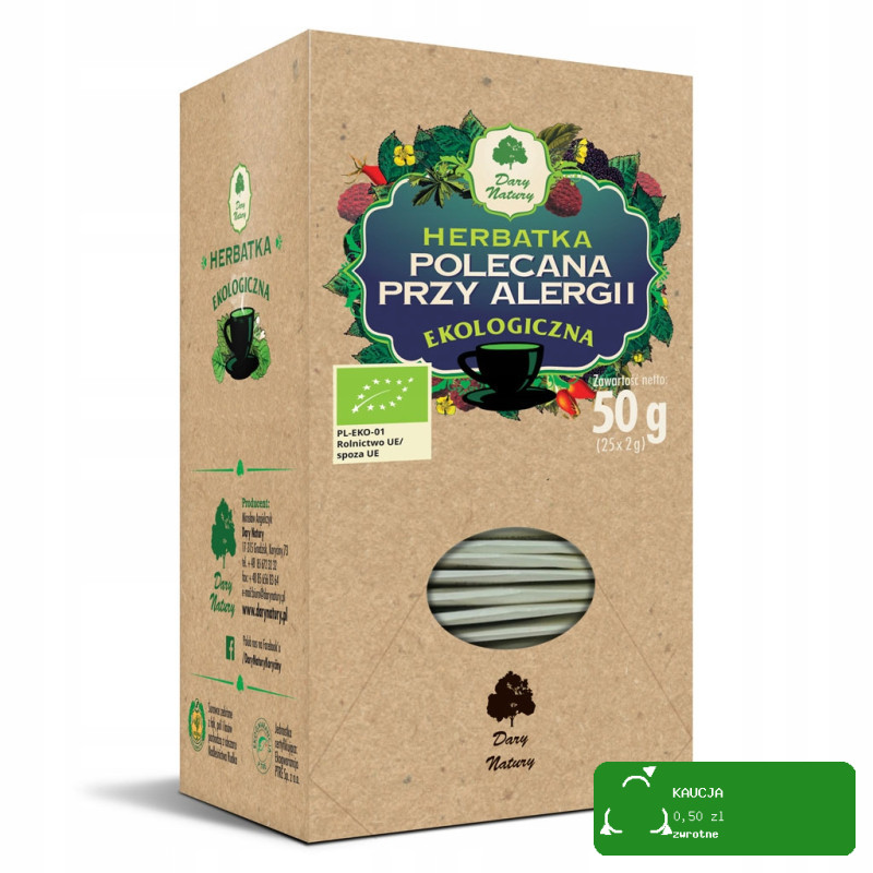 POLECANA PRZY ALERGII mieszanka ziół EKO 50g DARY NATURY wsparcie: ALERGIA