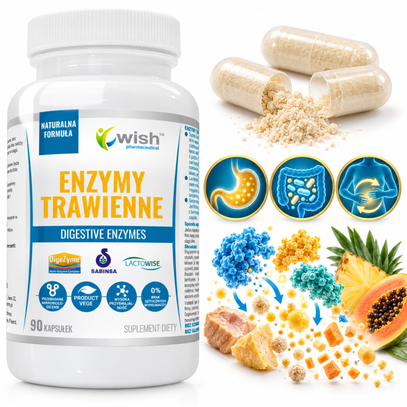 Wish ENZYMY TRAWIENNE 5 enzymów wspomagających TRAWIENIE + BŁONNIK 90 kaps