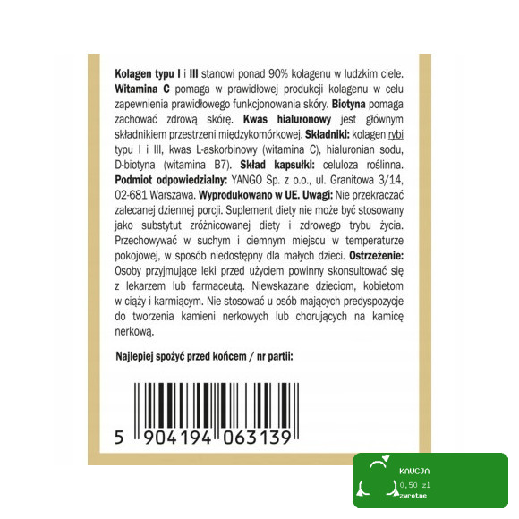 Yango KOLAGEN ANTI-AGE 90kaps KOLAGEN + BIOTYNA + KWAS HIALURONOWY + WIT C