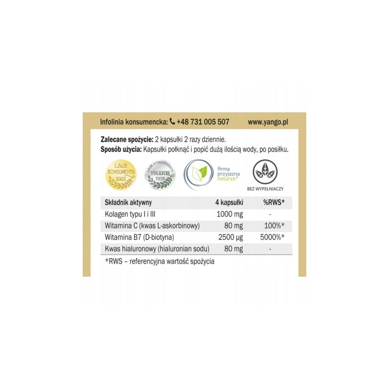 Yango KOLAGEN ANTI-AGE 90kaps KOLAGEN + BIOTYNA + KWAS HIALURONOWY + WIT C