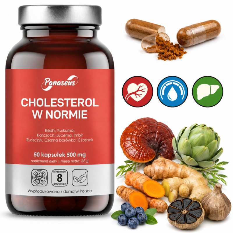 Yango Panaseus CHOLESTEROL W NORMIE Karczoch Kurkuma Lucerna Imbir 50kaps