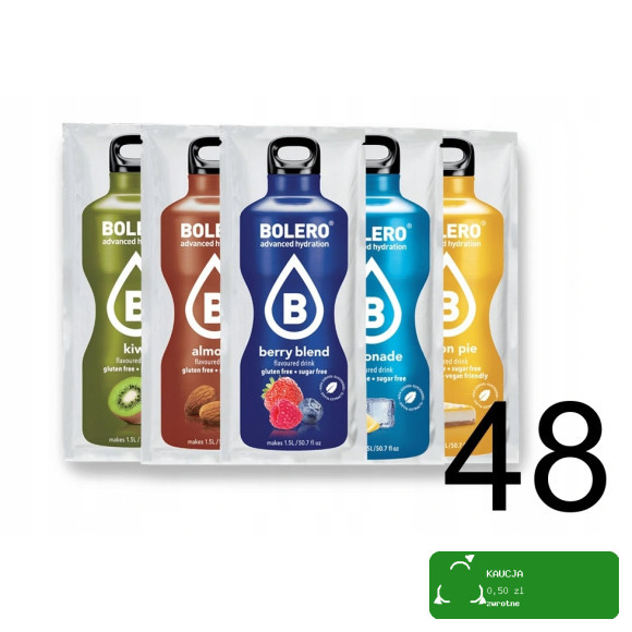 48x NAPÓJ IZOTONICZNY W PROSZKU BOLERO DRINK 9g MIX 48 SMAKÓW BEZ dod CUKRU