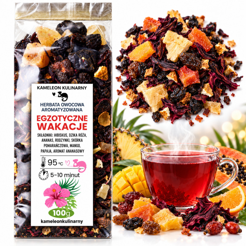 KAMELEON KULINARNY HERBATA OWOCOWA aromatyzowana EGZOTYCZNE WAKACJE 100g