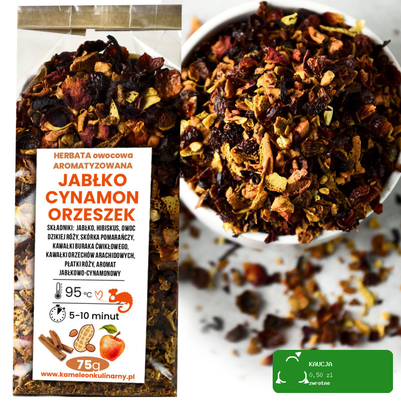 KAMELEON KULINARNY HERBATA OWOCOWA aromatyzowana JABŁKO CYNAMON ORZECH 75g