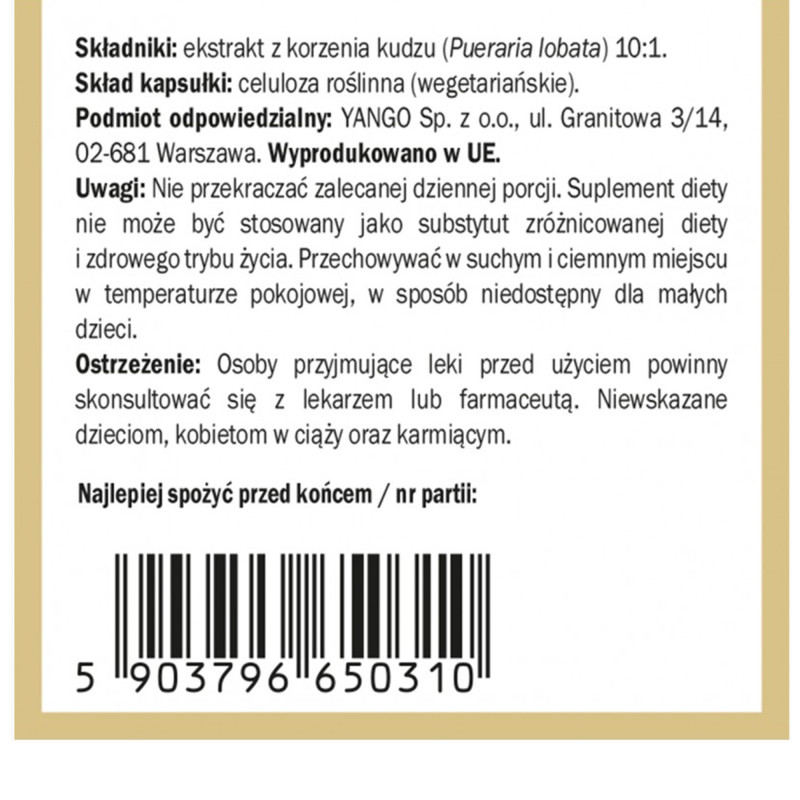 Yango KUDZU KORZEŃ 90kps wsparcie NAŁOGI UZALEŻNIENIA U. KRWIONOŚNY NERWOWY