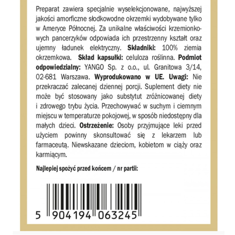 Yango DIATOMIT OKRZEMKI NATURALNE 90kaps krzem wsparcie: OCZYSZCZANIE