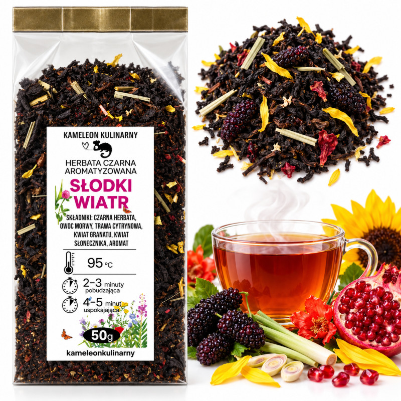 KAMELEON KULINARNY HERBATA CZARNA aromatyzowana SŁODKI WIATR 50g TRAWA cytr.