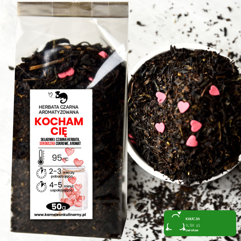 KAMELEON KULINARNY HERBATA CZARNA aromatyzowana Z SERDUSZKAMI - KOCHAM CIĘ