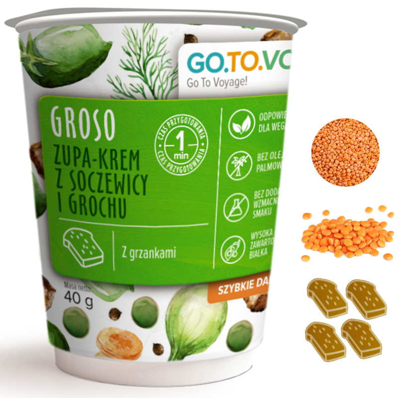 GOTOVO Danie GROSO ZUPA KREM Z SOCZEWICY GROCHU GRZANKI 40g KRÓTKA DATA
