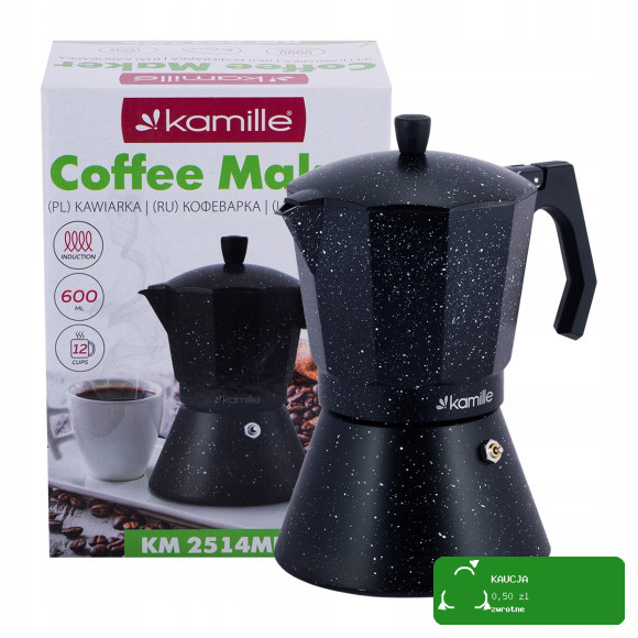KAWIARKA EKSPRES DO KAWY KAFETERKA NA 12 KAW FILIŻANEK 600ml KAMILLE CZARNA