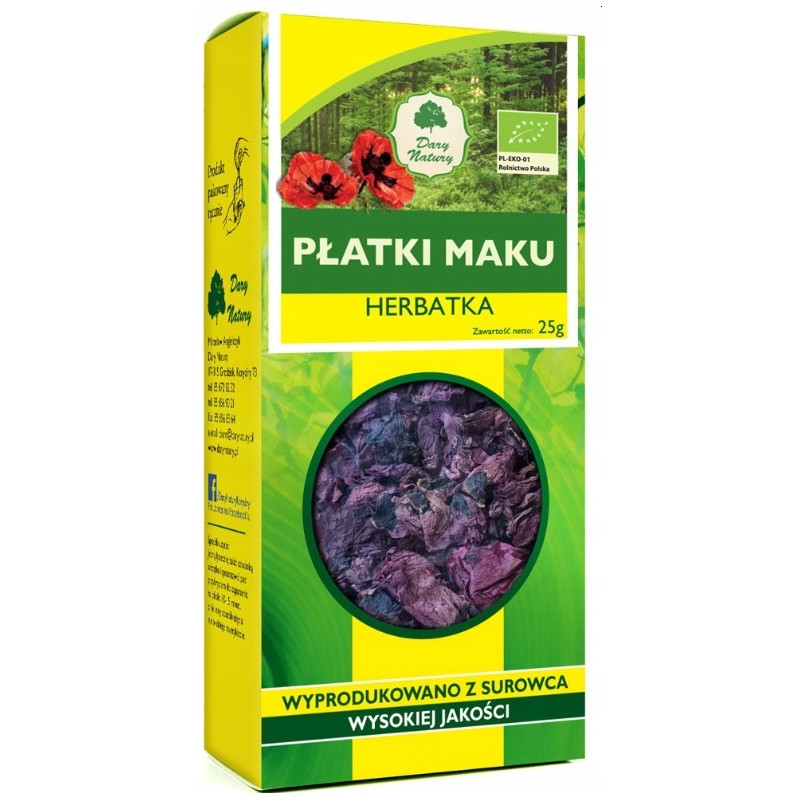 Dary Natury MAK suszone PŁATKI KWIATÓW KWIATU MAKU herbatka dodatek 25G