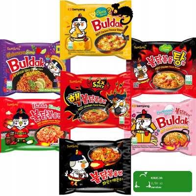 BULDAK DANIE ZUPA MAKARON KOREAŃSKI OSTRY RAMEN HOT KURCZAK zestaw mix 7szt