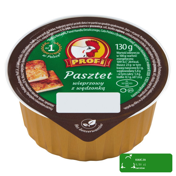 PASZTET WIEPRZOWY Z WĘDZONKĄ bez konserwantów 130g PROFI