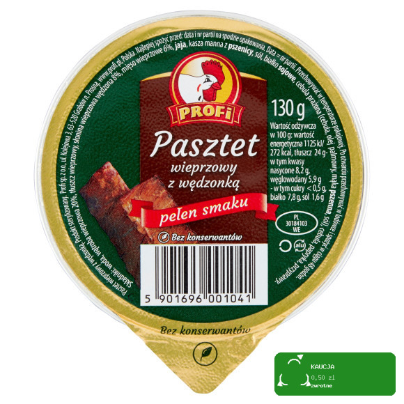 PASZTET WIEPRZOWY Z WĘDZONKĄ bez konserwantów 130g PROFI