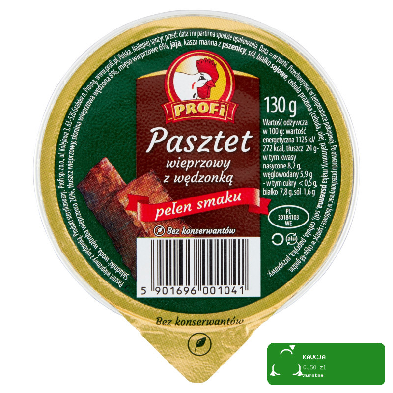 PASZTET WIEPRZOWY Z WĘDZONKĄ bez konserwantów 130g PROFI