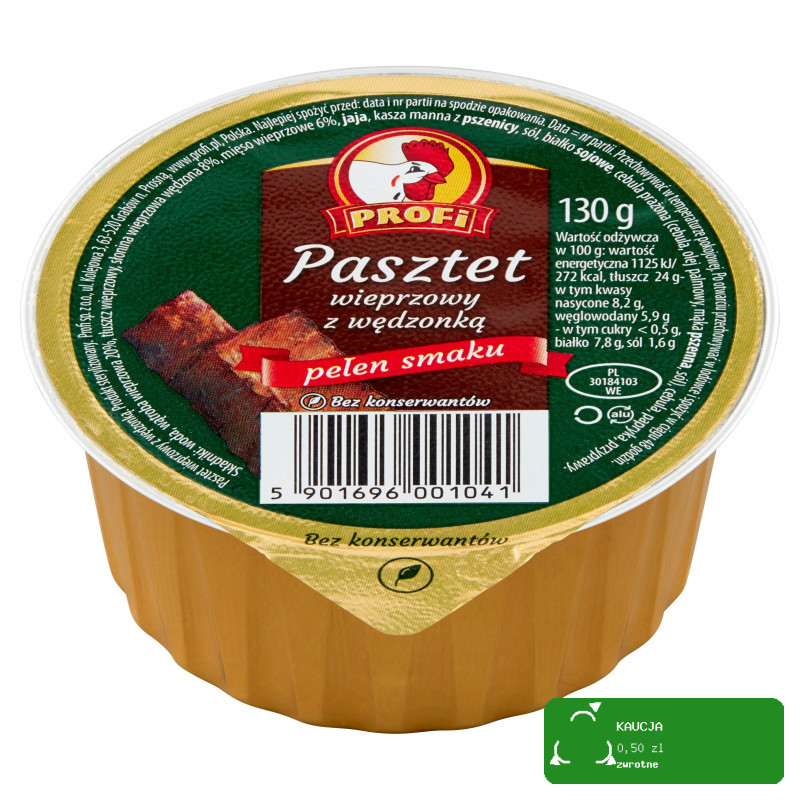PASZTET WIEPRZOWY Z WĘDZONKĄ bez konserwantów 130g PROFI