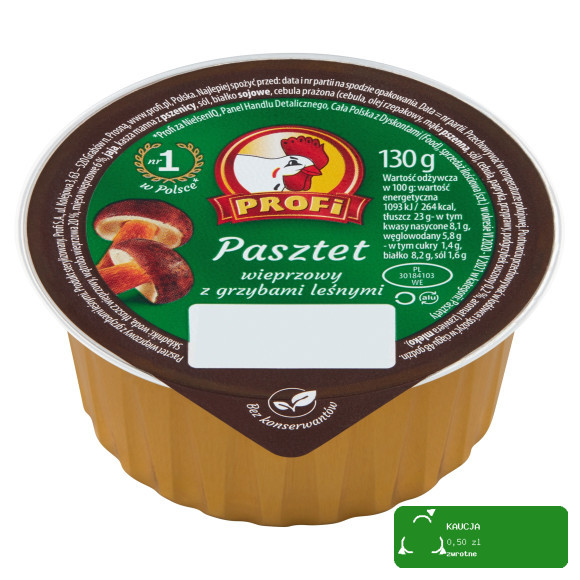 PASZTET WIEPRZOWY Z GRZYBAMI LEŚNYMI grzybowy grzyby 130g PROFI