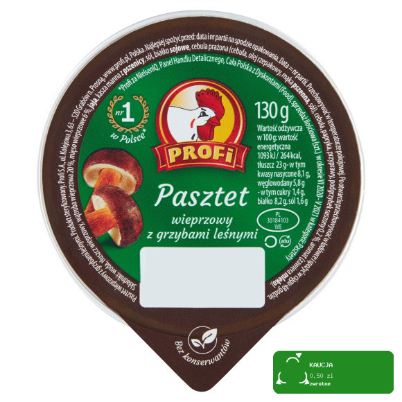 PASZTET WIEPRZOWY Z GRZYBAMI LEŚNYMI grzybowy grzyby 130g PROFI