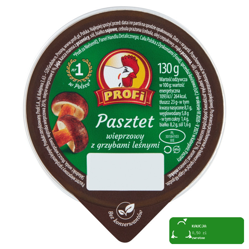 PASZTET WIEPRZOWY Z GRZYBAMI LEŚNYMI grzybowy grzyby 130g PROFI