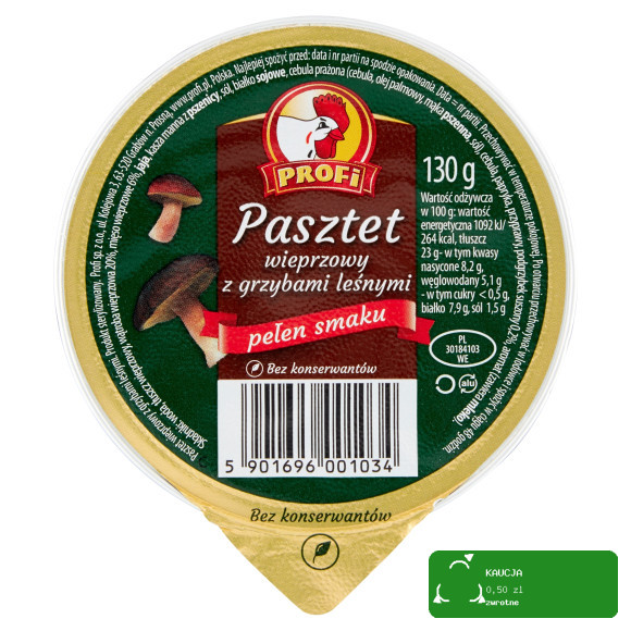 PASZTET WIEPRZOWY Z GRZYBAMI LEŚNYMI grzybowy grzyby 130g PROFI