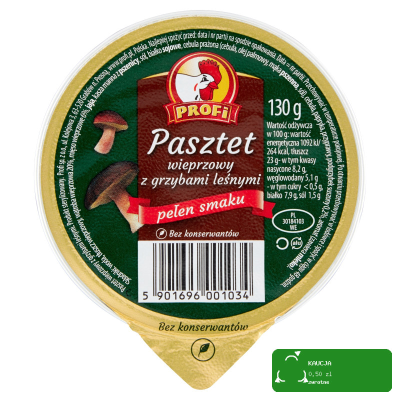 PASZTET WIEPRZOWY Z GRZYBAMI LEŚNYMI grzybowy grzyby 130g PROFI