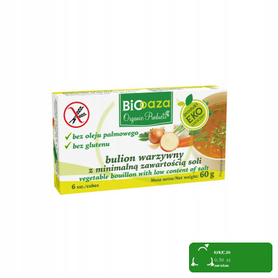 BULION WARZYWNY Z MINIMALNA ZAWARTOŚCIĄ SOLI kostki rosołowe 66g BIOOAZA