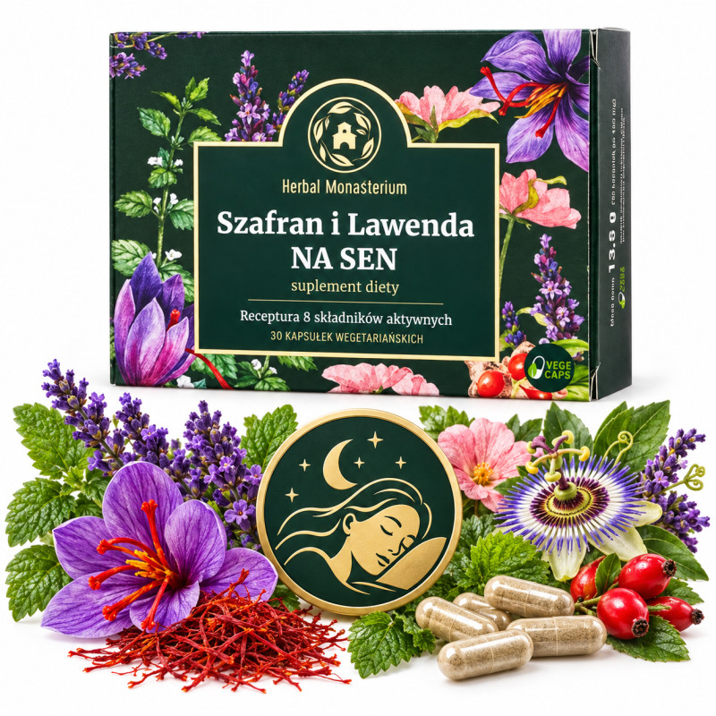 Herbal SZAFRAN I LAWENDA NA SEN melatonina ashwagandha 30 kaps.  KRÓTKA DATA