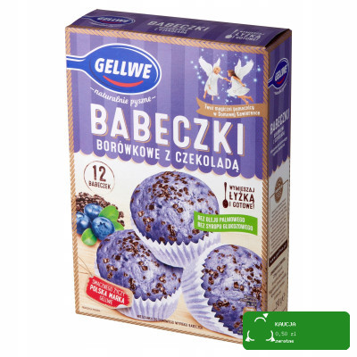 GELLWE BABECZKI BORÓWKOWE Z CZEKOLADĄ mieszanka do wypieku na 12szt 290g