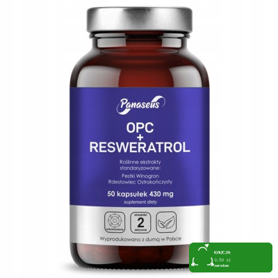 OPC + RESWERATROL pestki winogron + rdestowiec PANASEUS 50 kapsułek 430mg