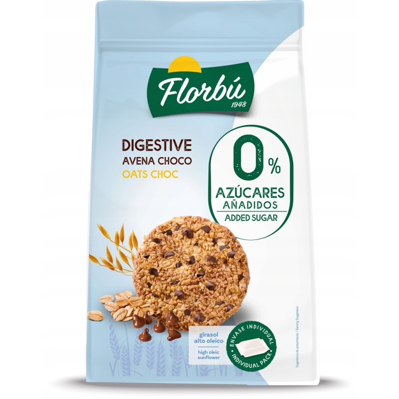 Florbu CIASTKA OWSIANE DIGESTIVE Z KAWAŁKAMI CZEKOLADY BEZ