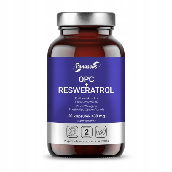 OPC + RESWERATROL pestki winogron + rdestowiec PANASEUS 50 kapsułek 430mg