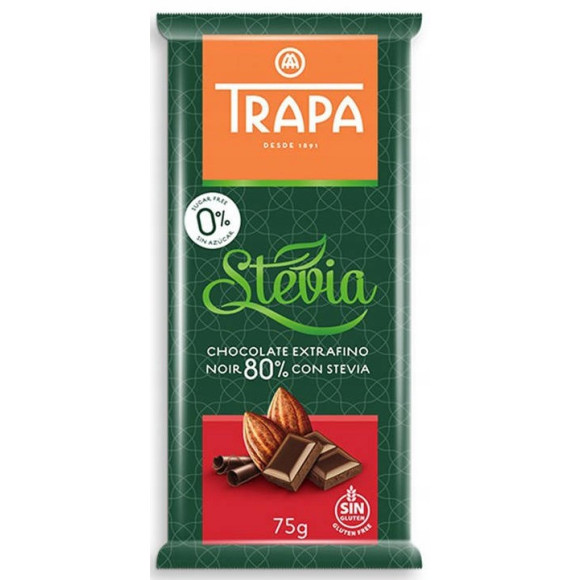CZEKOLADA CIEMNA GORZKA 80% KAKAO ZE STEWIĄ BEZ CUKRU 75g Trapa KRÓTKA DATA