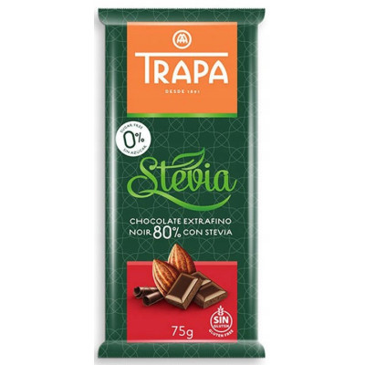 CZEKOLADA CIEMNA GORZKA 80% KAKAO ZE STEWIĄ BEZ CUKRU 75g Trapa KRÓTKA DATA