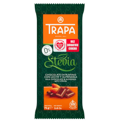 Trapa CZEKOLADA MLECZNA Z MIGDAŁAMI MIGDAŁY ZE STEWIĄ BEZ CUKRU TRAPA 75g