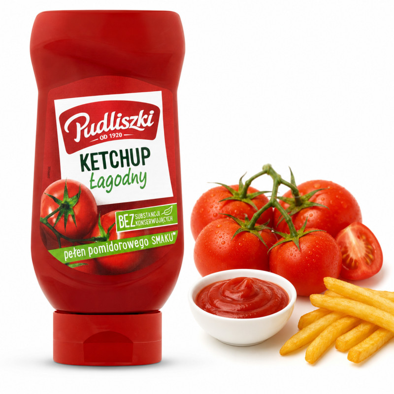 PUDLISZKI KETCHUP ŁAGODNY Z POLSKICH POMIDORÓW bez konserwantów 480g 0,48KG