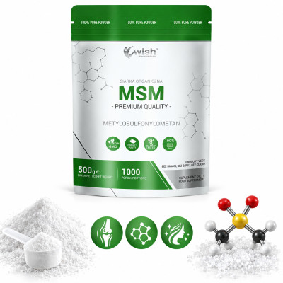 WISH MSM SIARKA ORGANICZNA w proszku 500G 1000porcji wsparcie STAWY MIĘŚNIE