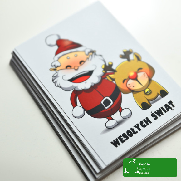 BILECIK DO PREZENTU Karnet Kartka Święta WESOŁY MIKOŁAJ RENIFER 7x10cm x1