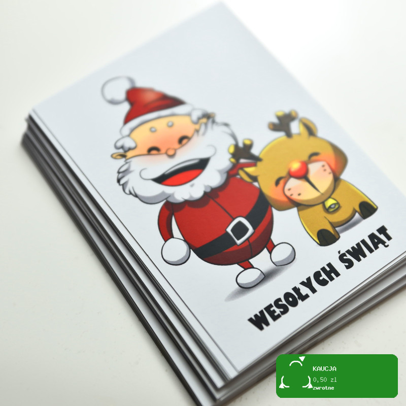 BILECIK DO PREZENTU Karnet Kartka Święta WESOŁY MIKOŁAJ RENIFER 7x10cm x1
