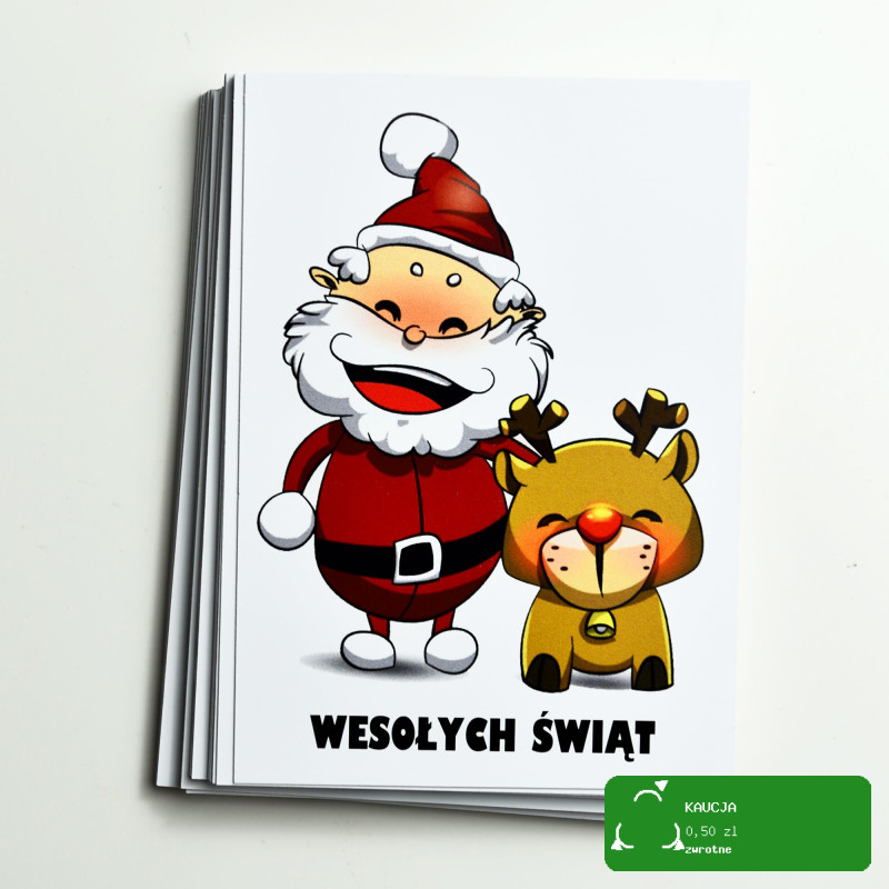 BILECIK DO PREZENTU Karnet Kartka Święta WESOŁY MIKOŁAJ RENIFER 7x10cm x1
