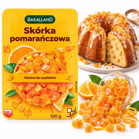 SKÓRKA POMARAŃCZOWA POMARAŃCZA KANDYZOWANA do ciast deserów 100g BAKALLAND