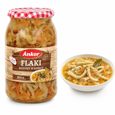 FLAKI WOŁOWE W ROSOLE gotowe danie mięsne 900g DUŻY SŁOIK ANKOR