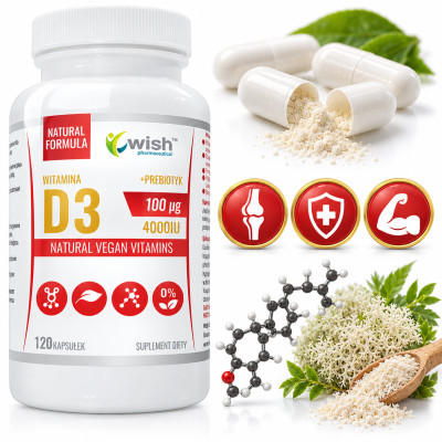Wish WITAMINA D3 4000IU 100µg MEGA DAWKA + PREBIOTYK 120kaps KRÓTKA DATA