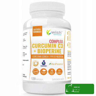 Wish KURKUMINA Curcumin C3 + PIPERYNA 120kps KURKUMA PIEPRZ CZARNY ekstrakt