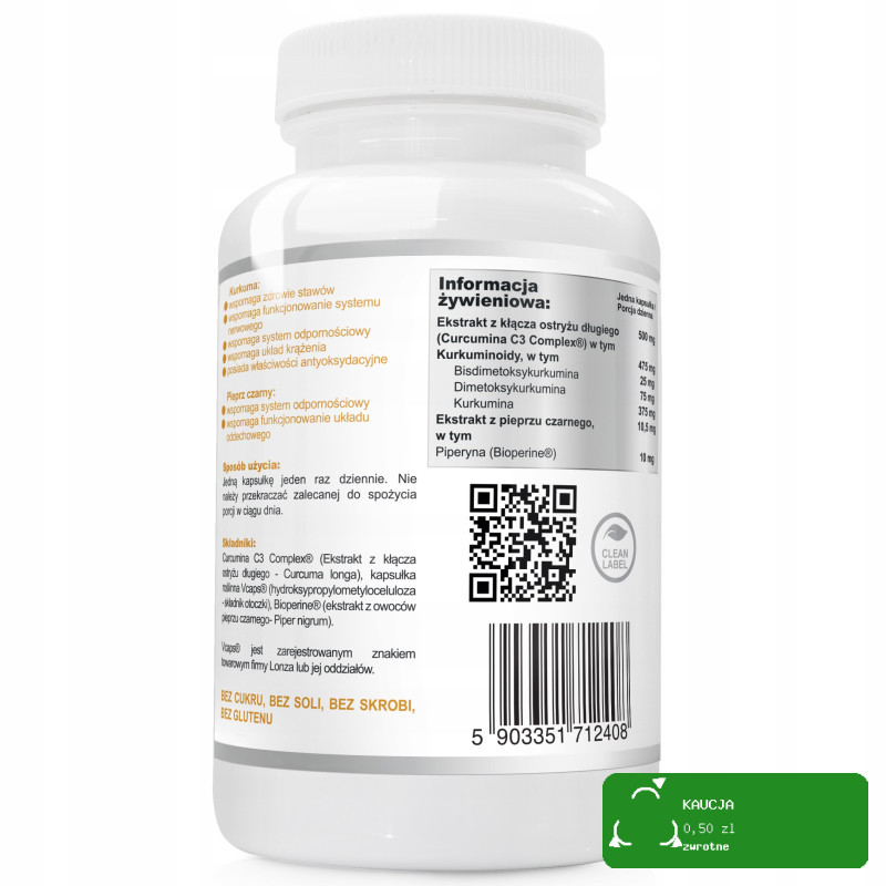 Wish KURKUMINA Curcumin C3 + PIPERYNA 120kps KURKUMA PIEPRZ CZARNY ekstrakt
