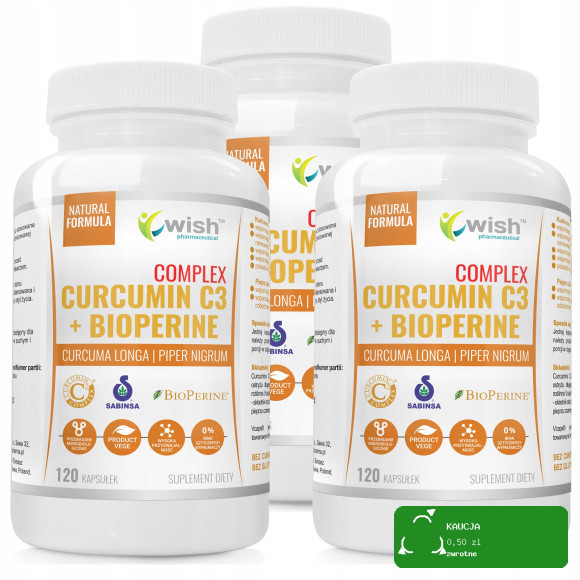 Wish KURKUMINA Curcumin C3 + PIPERYNA 120kps KURKUMA PIEPRZ CZARNY ekstrakt