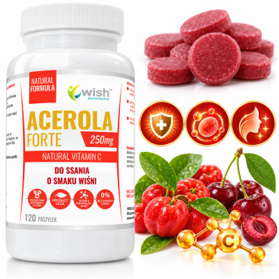 Wish ACEROLA FORTE 250mg 120past DO SSANIA SMAK WIŚNI naturalna WITAMINA C