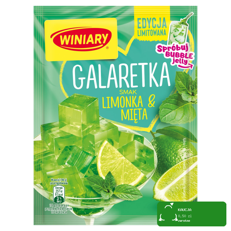 WINIARY GALARETKA smak LIMONKA MIĘTA Limonkowy z mięta bez glutenu 47g