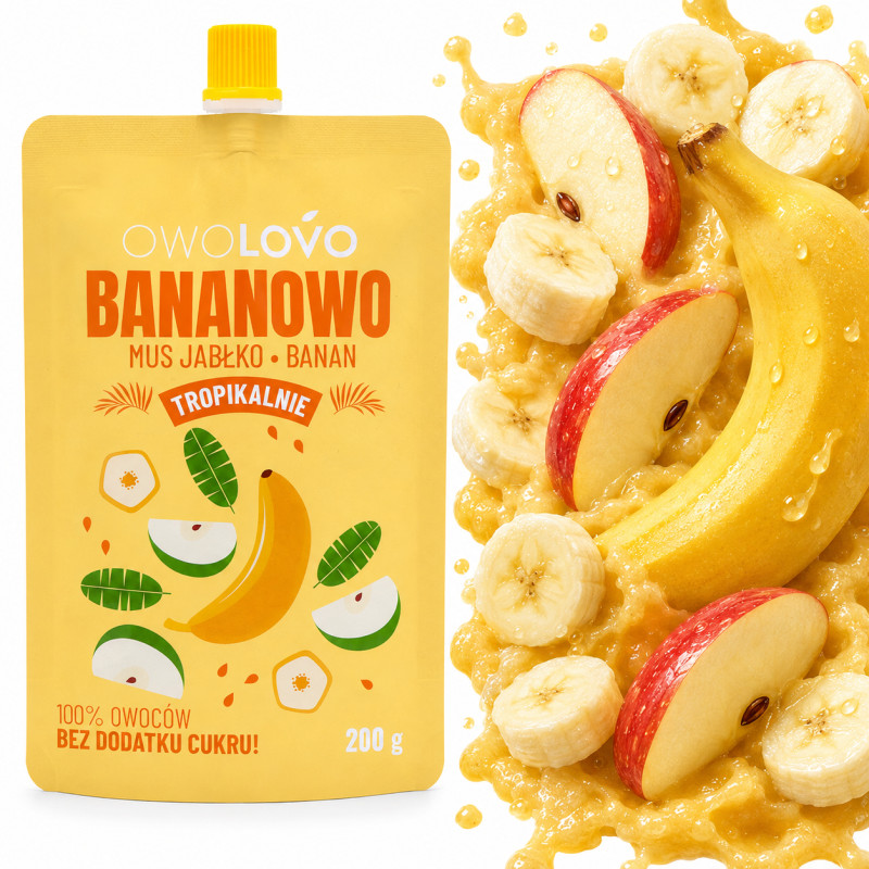 OWOLOVO TROPIKALNIE mus owocowy bez cukru BANANOWO JABŁKO BANAN 200g