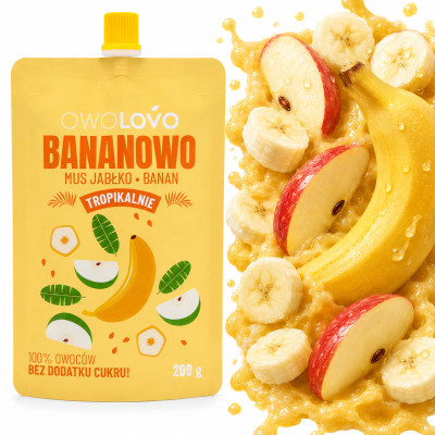 OWOLOVO TROPIKALNIE mus owocowy bez cukru BANANOWO JABŁKO BANAN 200g